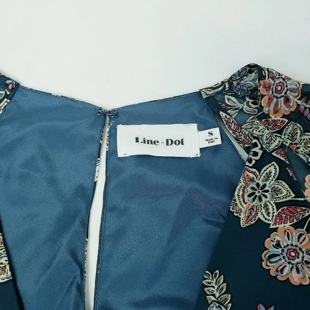 Line + Dot Floral Romper w/Sheer Long Sleeves Blue Multi - Picture 11 of 12